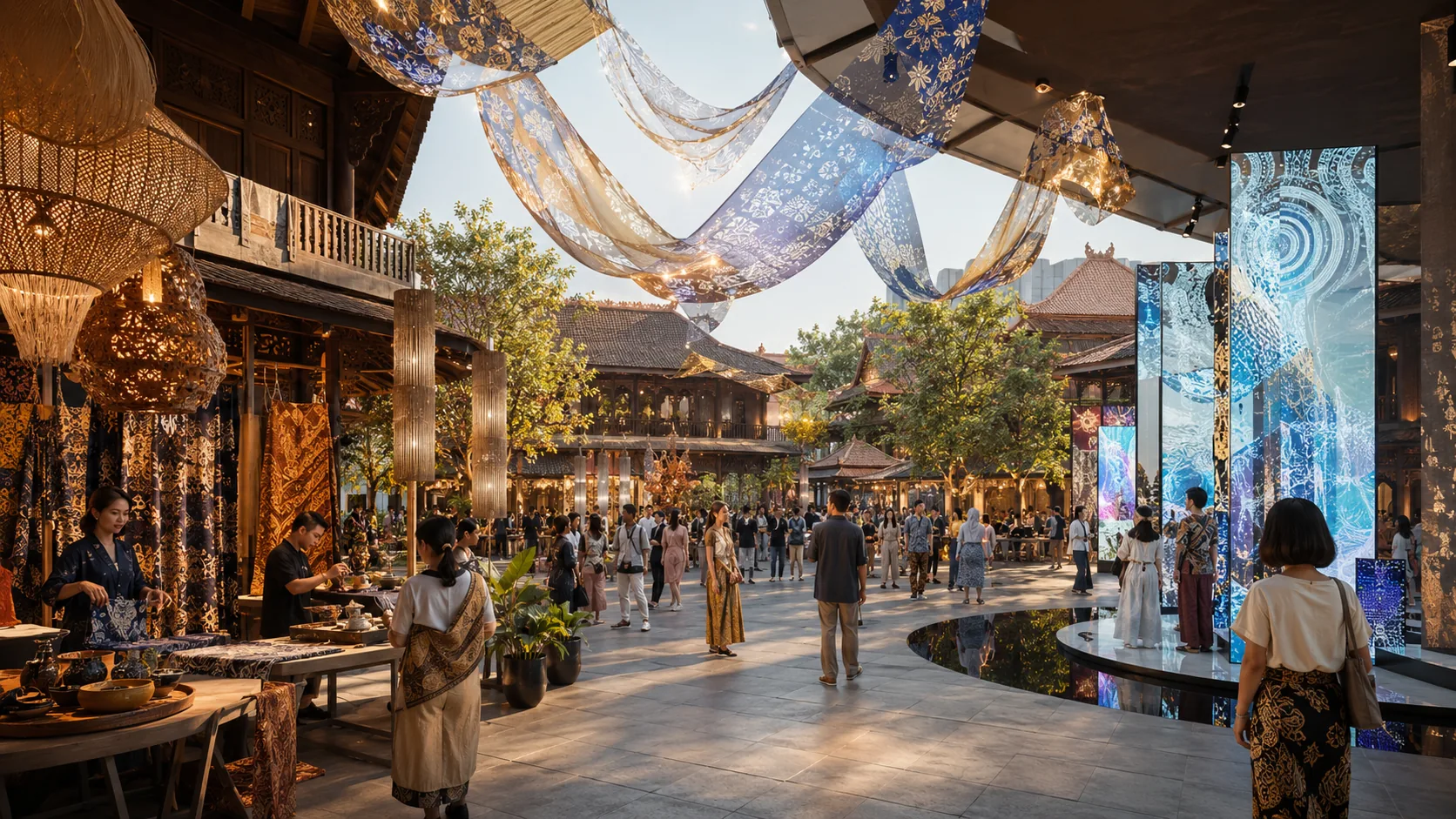 Conceptual festival market with cultural architecture